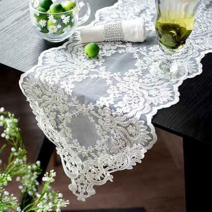 SUTAVIA Lace Patio Table Runner Embroidered Dresser Scarf, Classic Rectangular - Image 2