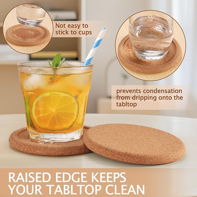 Set of 12 Cork Coasters with Metal Holder, Absorbent Coasters - Image 5