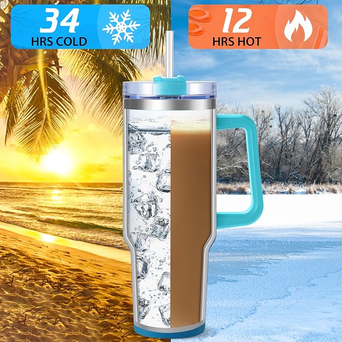 40 oz Tumbler with Handle | Stainless Steel Insulated Travel Mug Iced Coffee - Image 2