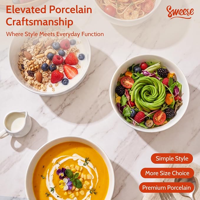 Sweese 24 oz Ceramic Cereal Bowl Set of 4, Round Serving Bowl - Image 6