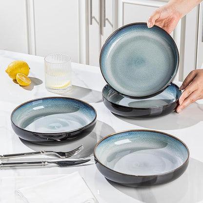 LERATIO 8.5'' Large Ceramic Pasta Bowls, 36oz Pasta Serving Bowls Set of 4 for Kitchen, Wide Bowls for Fruit,Pasta,Salad,Oatmeal,Meal, Microwave Safe, Reactive Glaze-Gray White