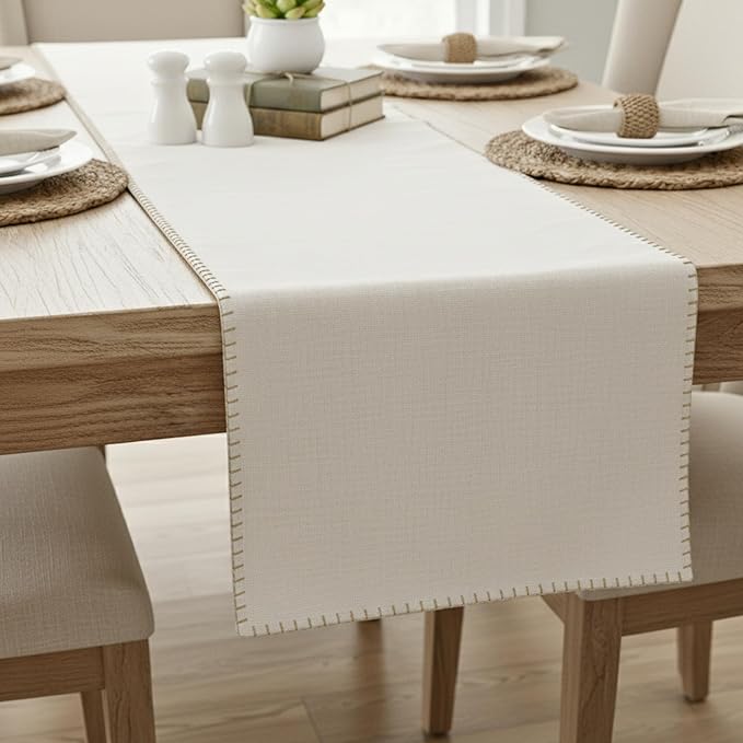 Cotton Table Runner 72 inches Long Decorative Stitched Edge Kitchen Table - Image 5