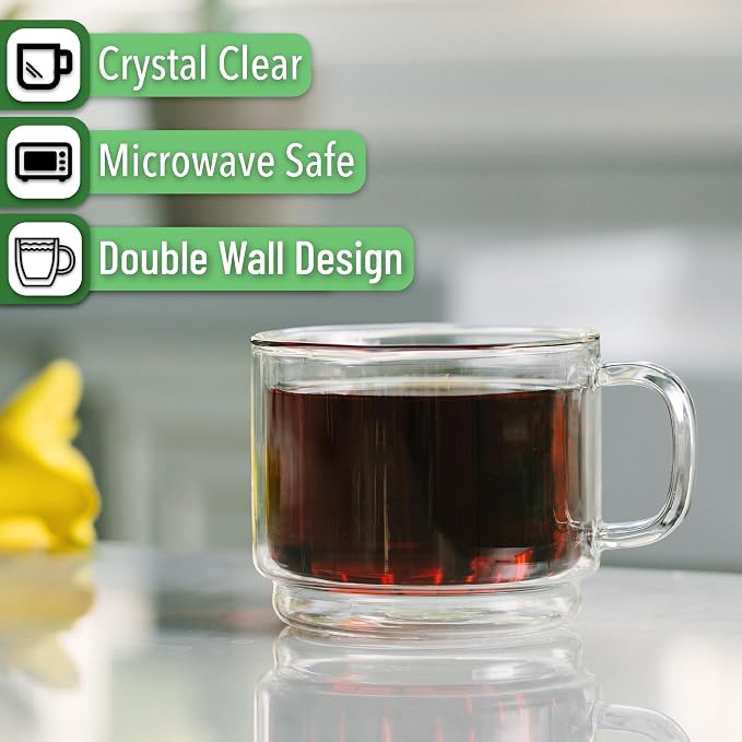 BTaT- Double Walled Stackable Glass Coffee Mugs, 16 oz, Glass Coffee Cups - Image 4