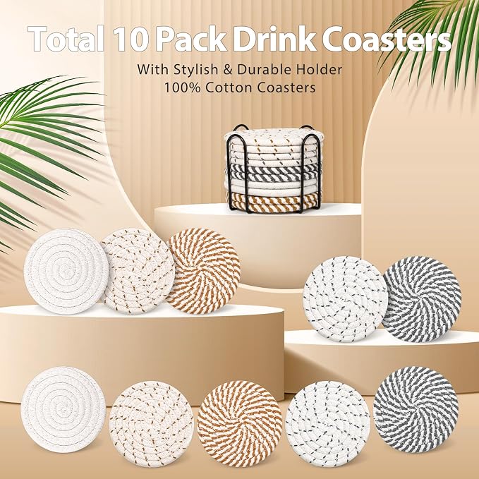 10 Pcs Drink Coasters with Holder, 5 Colors Absorbent Coasters - Image 5