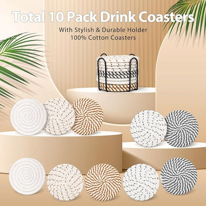 10 Pcs Drink Coasters with Holder, 5 Colors Absorbent Coasters - Image 5