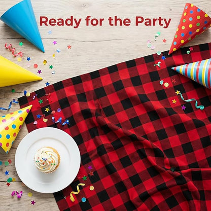 ShinyBeauty Square Tablecloth 60x60 Red Black Buffalo Plaid Cotton Cover | - Image 3