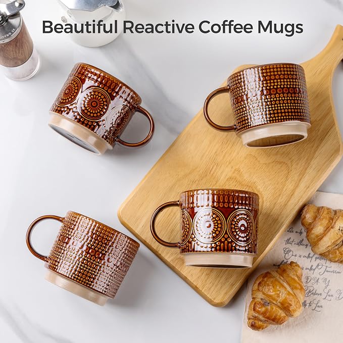 GBhome 12 oz Coffee Mugs Set of 4, Stackable Ceramic Coffee Cups Set | Modern - Image 9