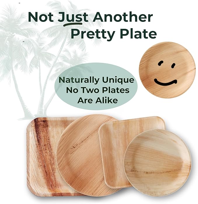 Indie Palm Disposable Palm Leaf Plates – 100 Pack 10 Inch Square – Heavy Duty, 100% Compostable & Biodegradable – Eco-Friendly Alternative to Plastic & Bamboo – Perfect for Parties & Events