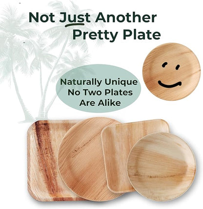 Indie Palm Disposable Palm Leaf Plates – 100 Pack 10 Inch Square – Heavy Duty, 100% Compostable & Biodegradable – Eco-Friendly Alternative to Plastic & Bamboo – Perfect for Parties & Events