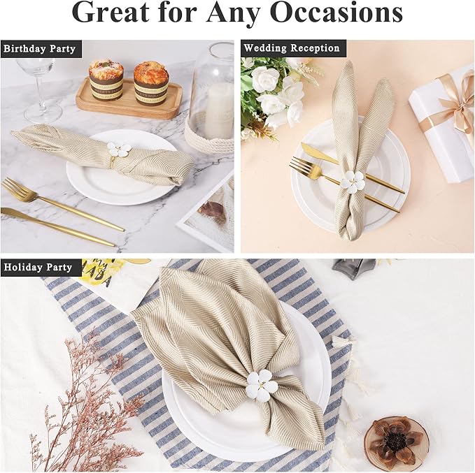 Lewondr Napkin Rings 12 Pack Flower Napkin Holders Dinner Table Rings White | - Image 6