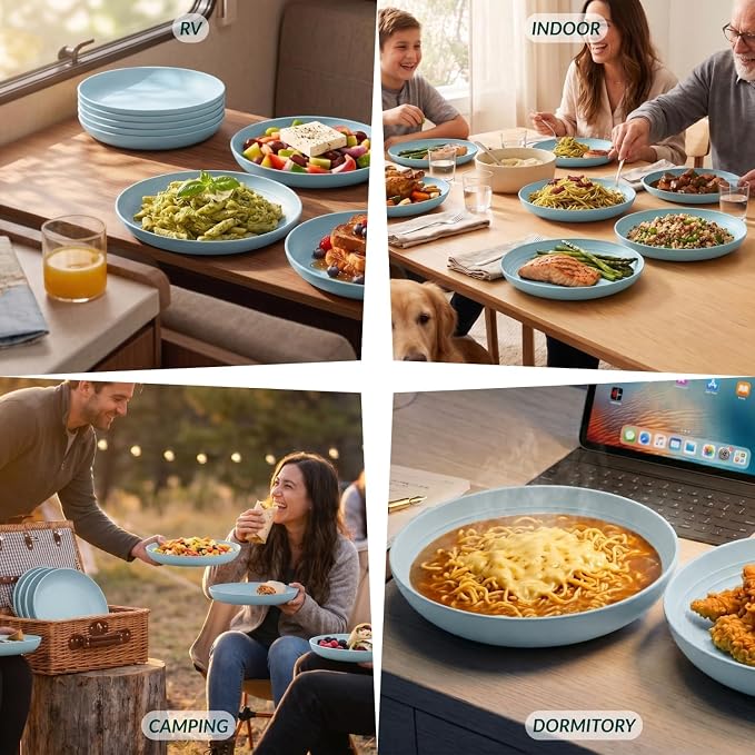Wheat Straw Deep Plates 9 Inch Unbreakable & Lightweight Plastic Dinner Plates - Image 7