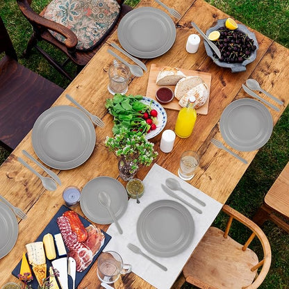 LIYH 28 Pcs Kitchen Plates and Bowls Set, Wheat Straw Dinnerware Sets, Unbreakable Plates and Bowls Sets for 4, Reusable Plate Wheat Straw Dishes Set for Daily & Camping, Light Grey Kitchen Decor
