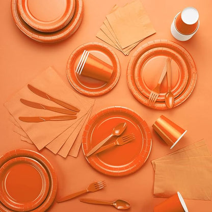 Disposable Paper Plates Orange, 7 Inch Paper Dessert Plates, Strong and Sturdy Disposable Plate for Party, Dinner, Holiday, Picnic, or Travel Party Plate, Pack of 50