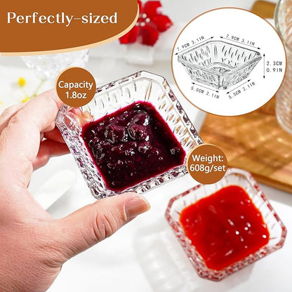 kanpura Mini Glass Bowls, Square Prep Bowl, Dishwasher Safe, Pinch Bowls for Dipping Spices Sauce, Stackable, 1.8 oz, Set of 6, (Clear)
