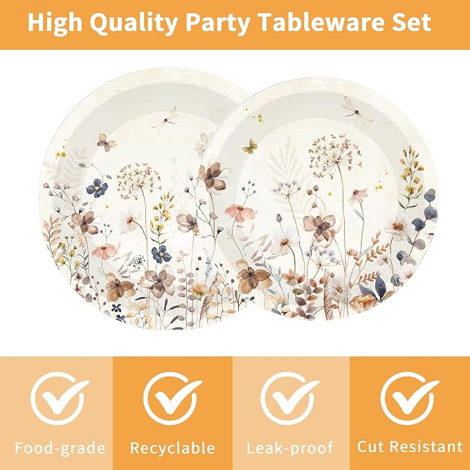 96 Pcs Wildflower Party Decorations, Floral Tableware Set | Serves 24 guests - Image 3