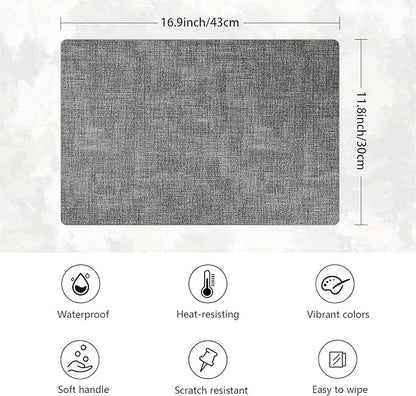 Placemats Set of 6 Faux Leather Heat Resistant Tables Mats Waterproof Oilproof Wipeable Reversible Anti-Slip Place Mats for Kitchen/Dining/Party/Outdoor 11.8" x 16.9", Light Gray