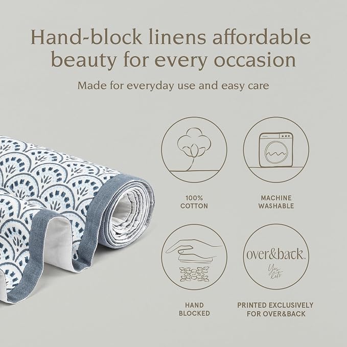 Over&Back 18x90 Hand-Blocked Printed Cotton Table Runner - Image 2