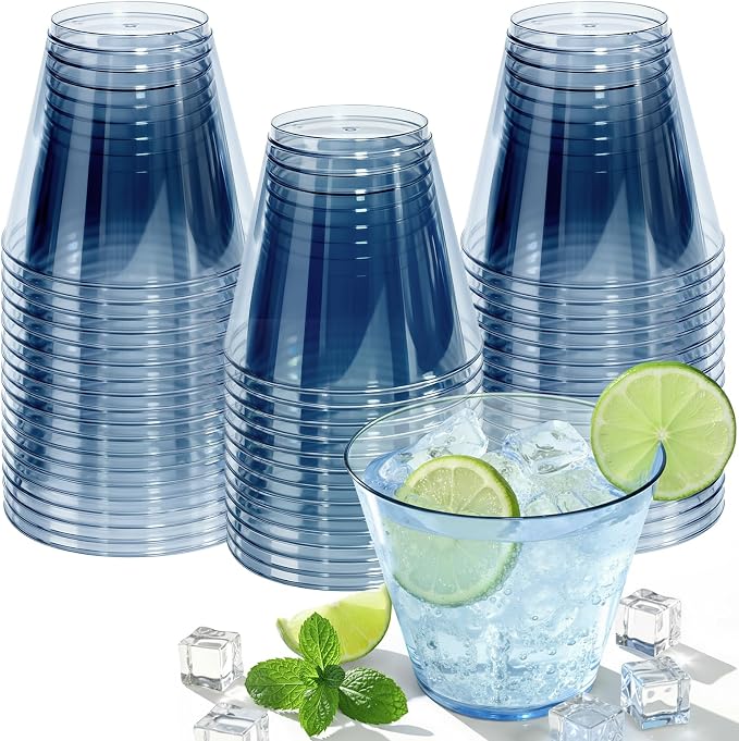 Glowserve 9 OZ Blue Disposable Plastic Cups Cocktail Cup 50 Pack | Fancy by glowserve