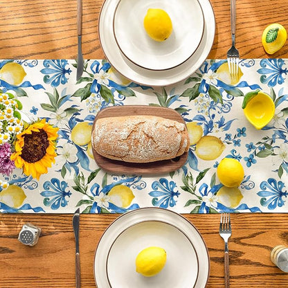 Artoid Mode Blue Lemon Iris Summer Table Runner, Seasonal Spring Kitchen Dining - Image 3