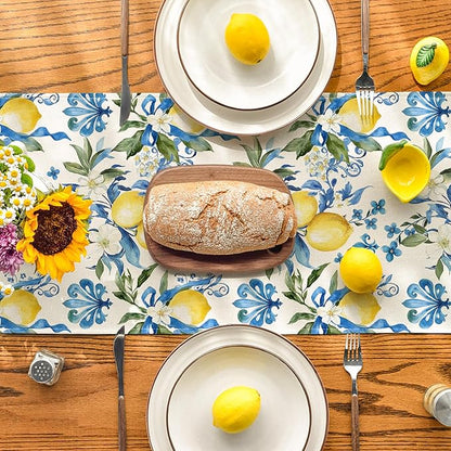 Artoid Mode Blue Lemon Iris Summer Table Runner, Seasonal Spring Kitchen Dining - Image 3