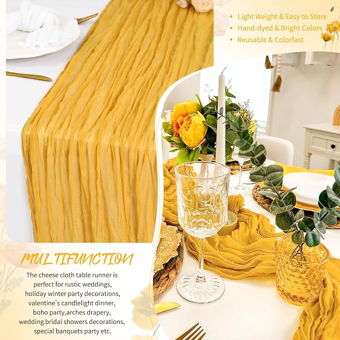 Showgeous 18 Pack Gold Cheesecloth Table Runner, 17 x 108 Inches | Boho - Image 5