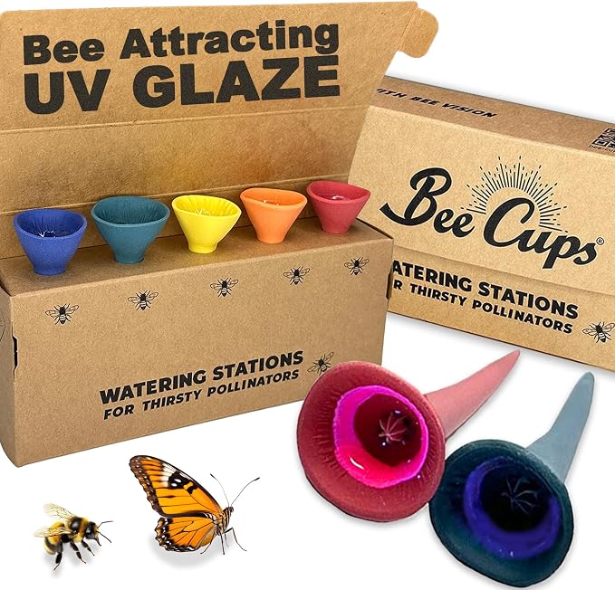 5 Pack, Bee Watering Station, 100% Handmade Porcelain, Bee and Butterfly Feeder by BeeCups