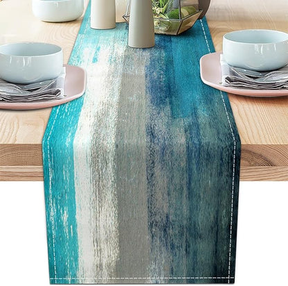 Teal Grey Table Runners Modern Art Farmhouse Linen Table Runners Dresser by AILUER