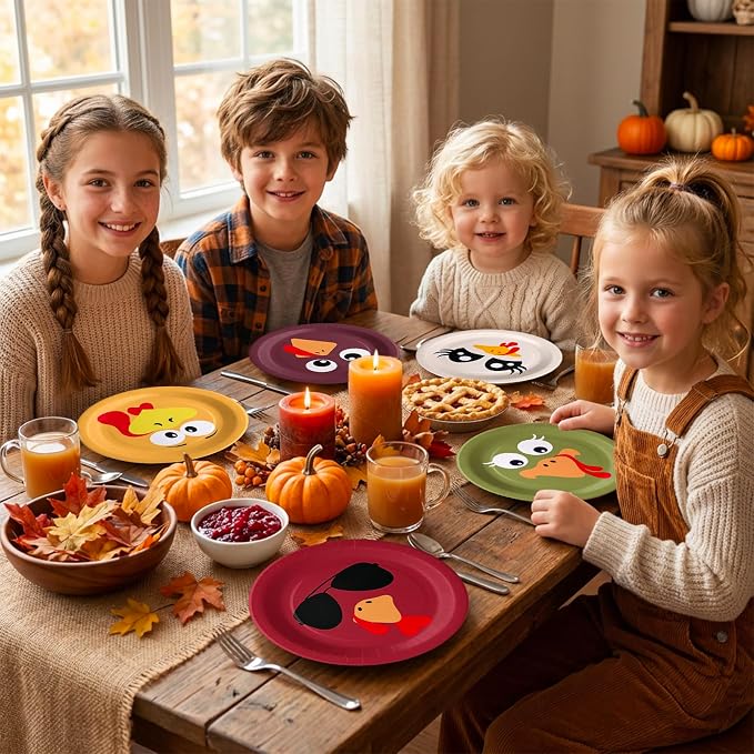 AnyDesign Fall Turkey Paper Plates Thanksgiving Turkey Face Disposable Plates 9 - Image 6