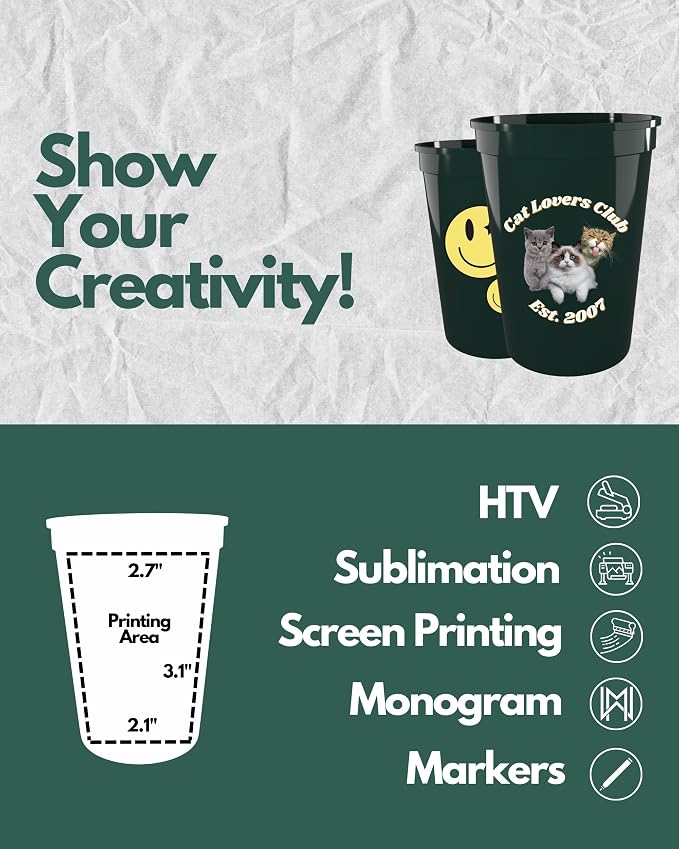 PartyPrints 10 Pack Small 10 to 12 oz Dark Green Reusable Blank Plastic Cups - Image 4
