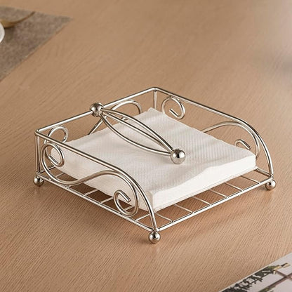 Napkin Holders for Table Metal Napkin Holder for Kitchen with Weight Arm Flat Napkin Dispenser Stainless Steel Lavish Home Hotel Decorative Holder Silver Chrome(7" L X 7" W X 2.5" H)