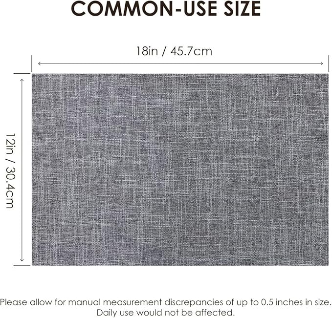 Placemats Set of 4, Bilayer Thickened Linen Place Mats Heat Resistant Machine Washable Wrinkle Free Carefully Selected Polyester Mats for Kitchen/Dining/Coffee Table (Light Grey)