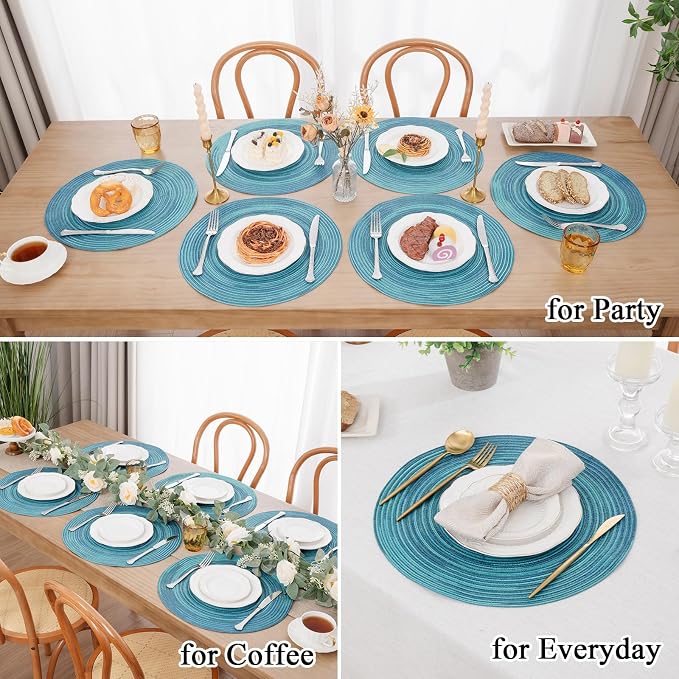SHACOS 15 inch Round Placemats Set of 4 Variegated Multicolor Place Mats Cotton - Image 8
