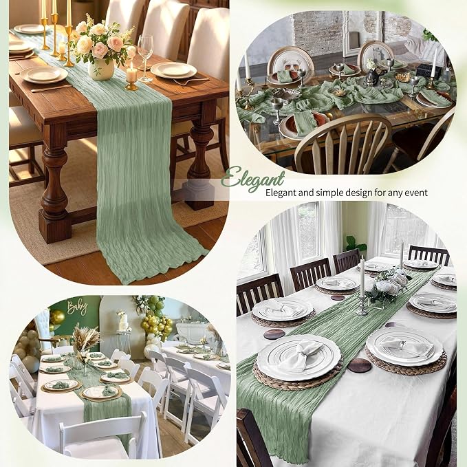4 Pack Sage Green Cheesecloth Table Runner 10Ft, Gauze Table Runners 21.5 x 120 - Image 4