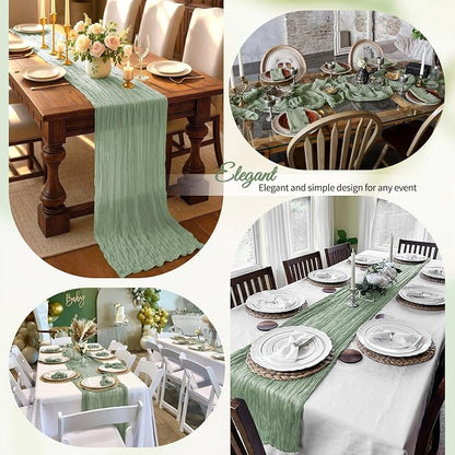 4 Pack Sage Green Cheesecloth Table Runner 10Ft, Gauze Table Runners 21.5 x 120 - Image 4
