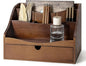 Rebee Vision Pine Wood Mail Organizer for Desk - Retro Farmhouse Mail Holder with Drawer & Dividers - 4-Slot letter paper & Jewelry Sorter, Countertop Mail Organizer for Office Decor(Brown)