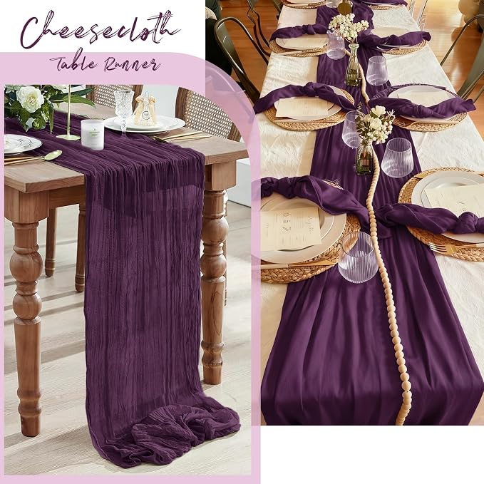 3 Pack Dark Purple Cheesecloth Table Runner, 17 x 108 Inch, Gauze Cheese Cloth - Image 7