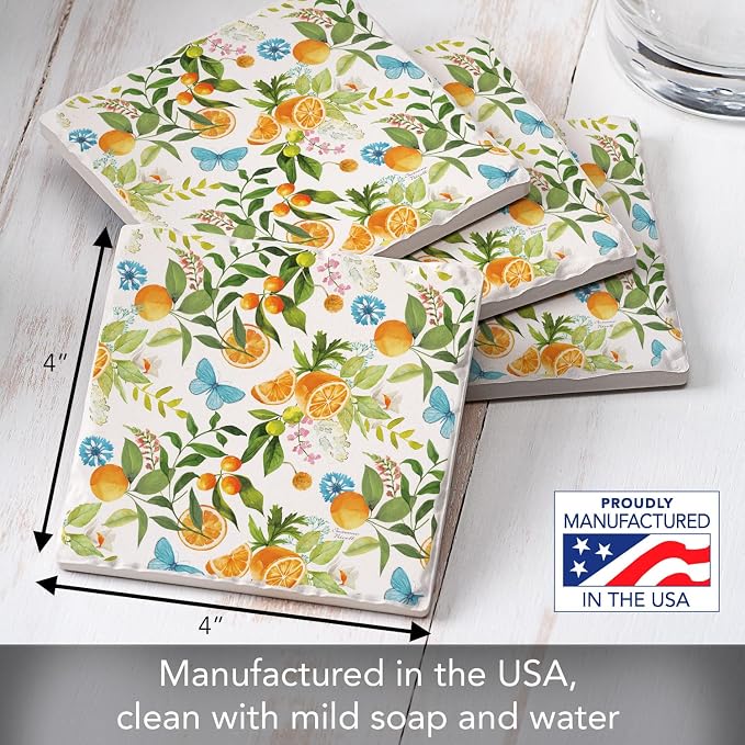 Thirstystone Sweet Clementine 4 Pack Tumbled Tile Stone Coasters | 4" Square - Image 3