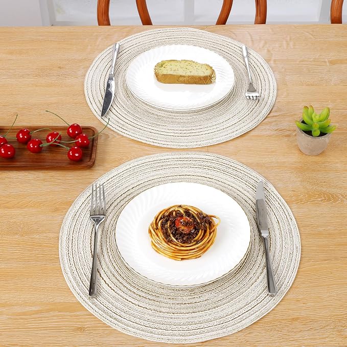 SHACOS Round Placemats Set of 6 Braided Circle Place Mat Washable 15 inch Table - Image 7