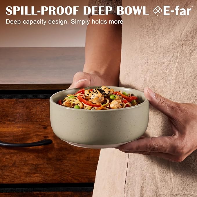 E-far Cereal Bowls Set of 6, 27oz Ceramic Deep Soup Bowls - Image 6