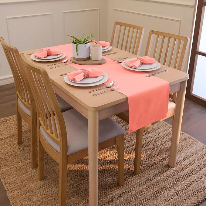 Encasa XO Table Runner, Cotton Canvas Dining Runner 13"x104" | Coral, 180 GSM - Image 2