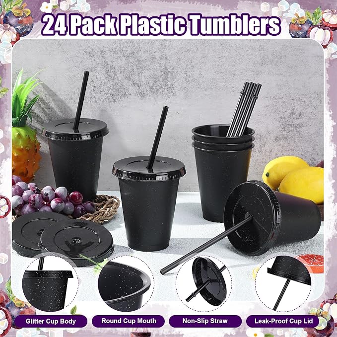 24 Pcs Plastic Tumblers with Lids and Straws, Reusable Cups with Lids Plastic - Image 3