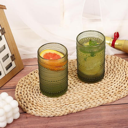Moretoes 12 Oz Green Hobnail Drinking Glasses Set of 6, o Water Glass Cups | 12 - Image 2