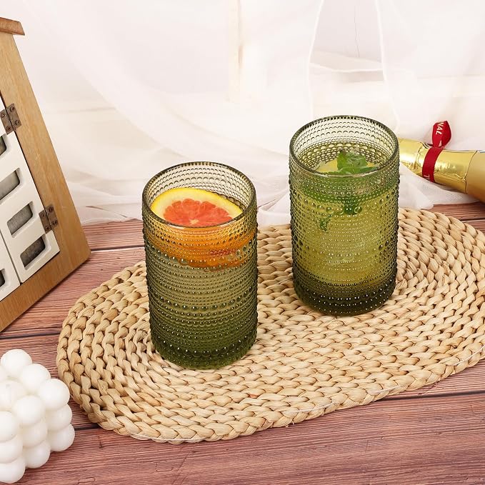 Moretoes12 Pack 12 Oz Green Hobnail Drinking Glasses Set, Water Glass Cups | - Image 2