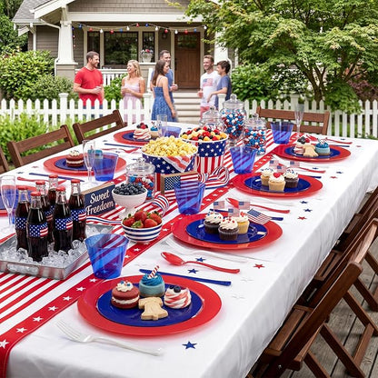 KIRE 150PCS 4th of July Plates & Red White Blue Disposable Plastic Silverware - Image 8