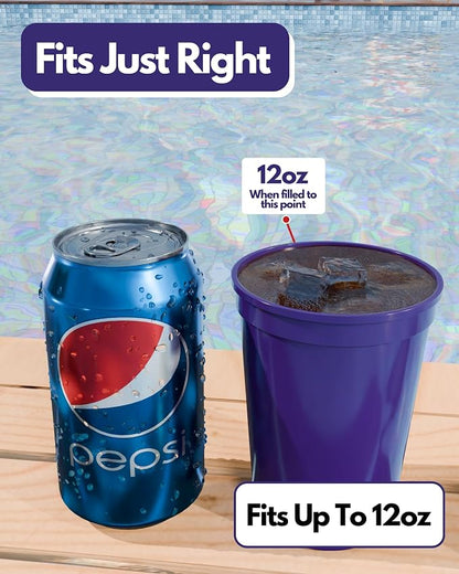 PartyPrints 100 Pack Small 10 to 12 oz Purple Reusable Blank Plastic Cups - Image 2