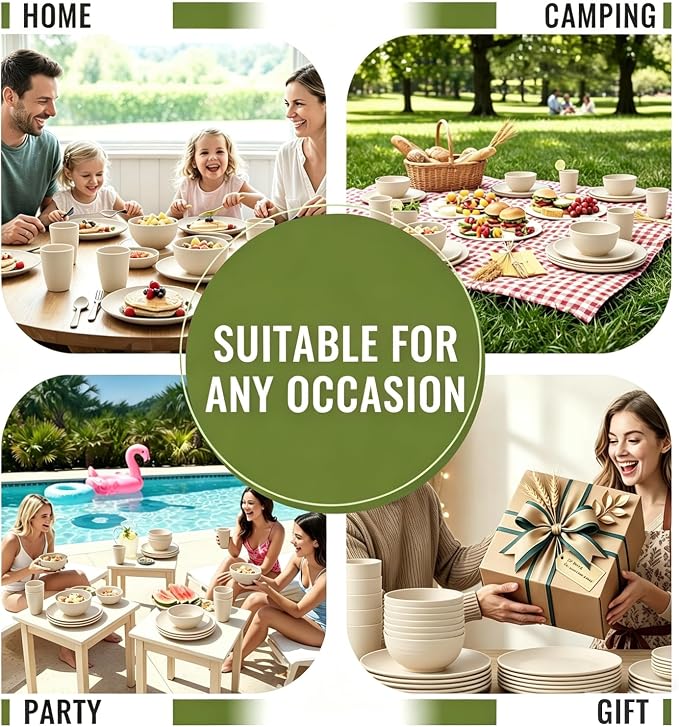 Dinnerware Sets 40 PCS Wheat Straw Plates and Bowls Sets - Image 8