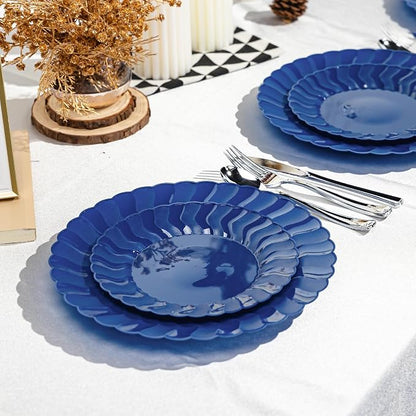 Lullaby 60PCS Navy Blue Scalloped Plastic Plate, Disposable Plate - Image 7