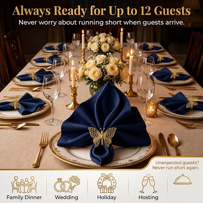 Gold Napkin Rings Set of 12 – Butterfly Design – Decorative Napkin Rings Gold - Image 6