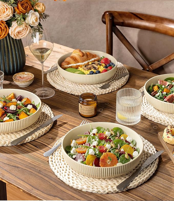 8.5" Ceramic Pasta Bowls Set of 4, Salad Bowls | Versatile Serving Bowls - Image 6