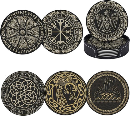 Black Viking Magical Runic Runes Leather Drinks Coasters by Unknown